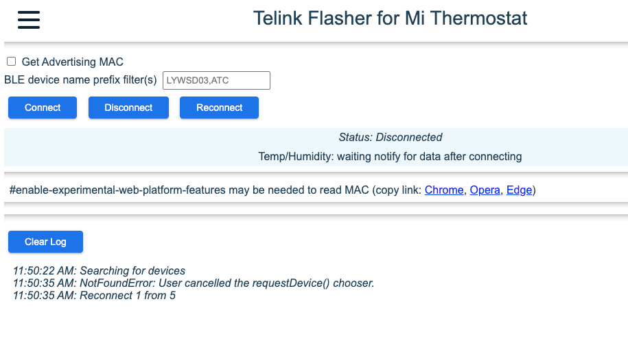 Nettemp config – BLE active setup